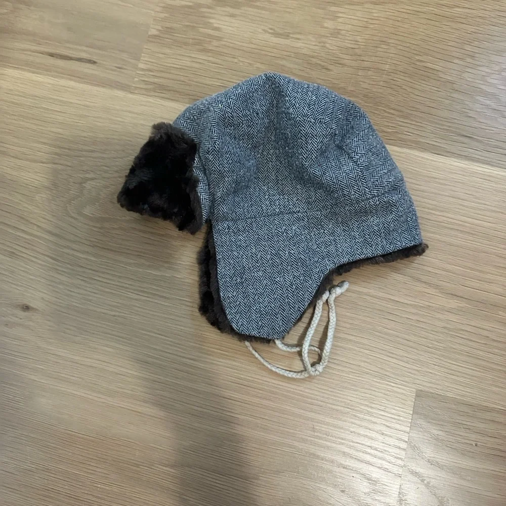 Handmade Gray Herringbone Kids Winter Hat